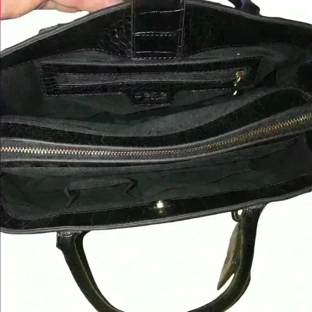 Bebe Black Croco Satchel with Card‎ Case